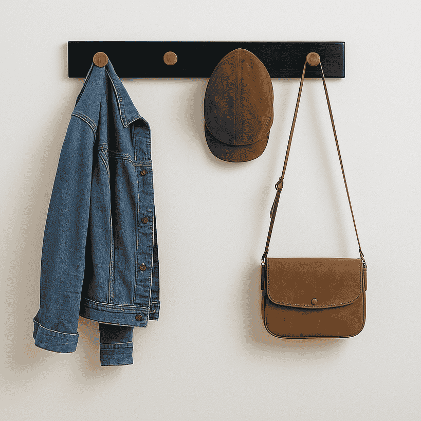 Black Base Teak Wall Hook Rack – Modern & Sturdy Hanger