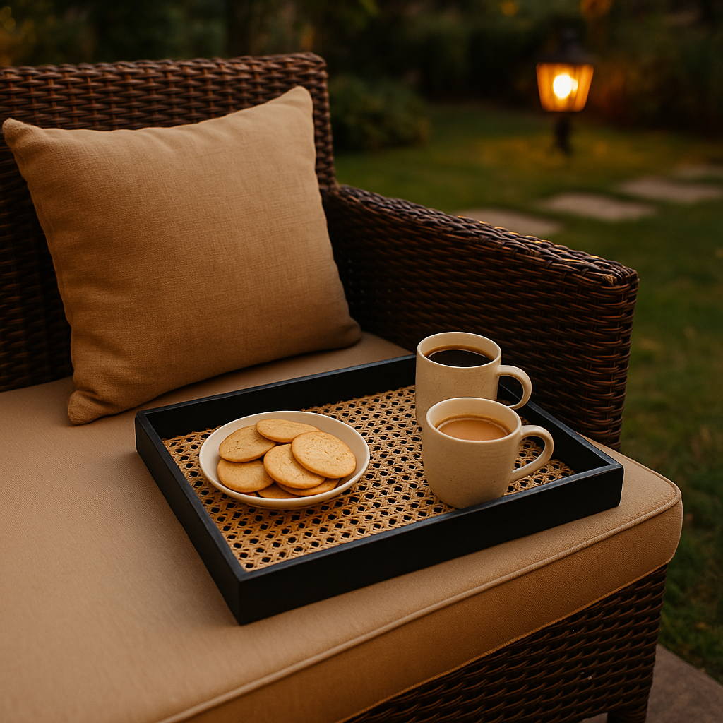 Rattan & Teak Tray – Rustic & Chic (Large) - NixWoods