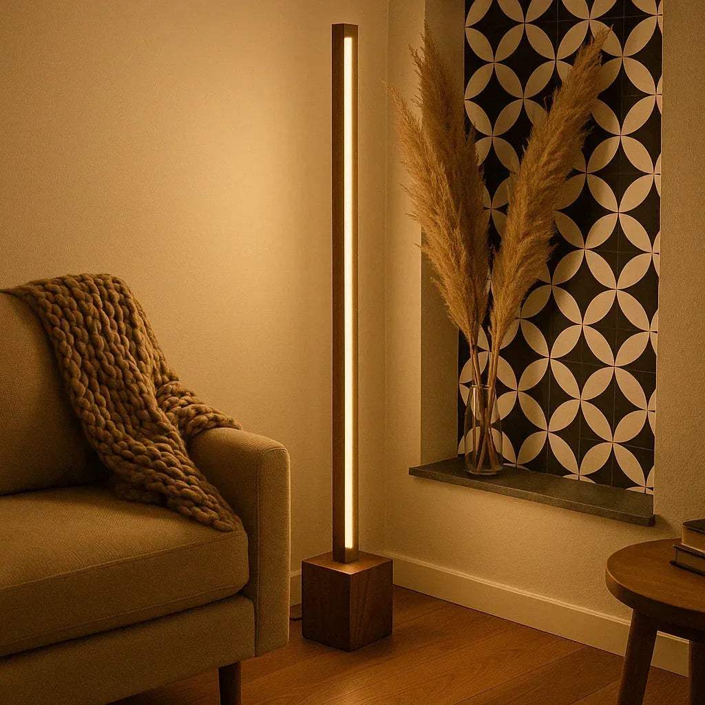 Minimalist Wooden Floor Lamp – Handcrafted Square Rod Design in Solid Rosewood - NixWoods