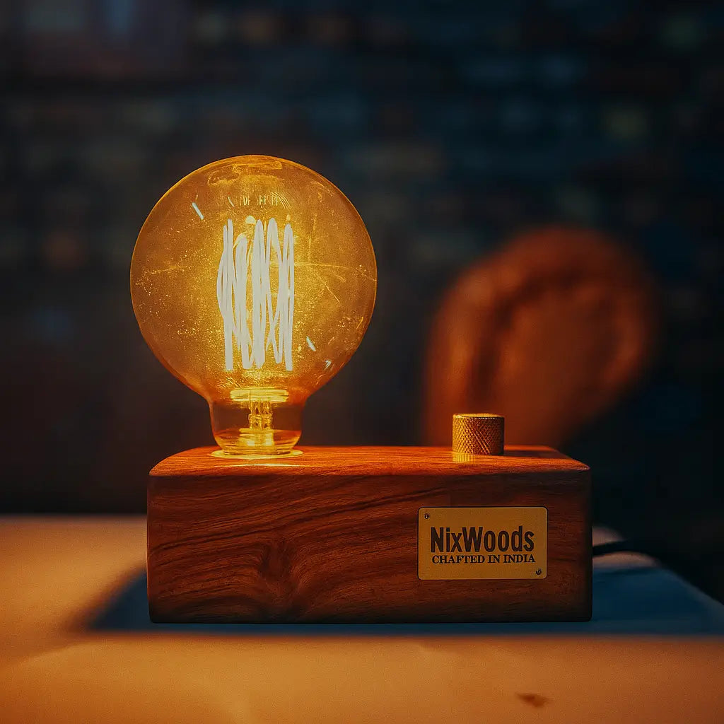 Globe Edison Bulb with Brass Dimmer | Rosewood Vintage Table Lamp | Handcrafted