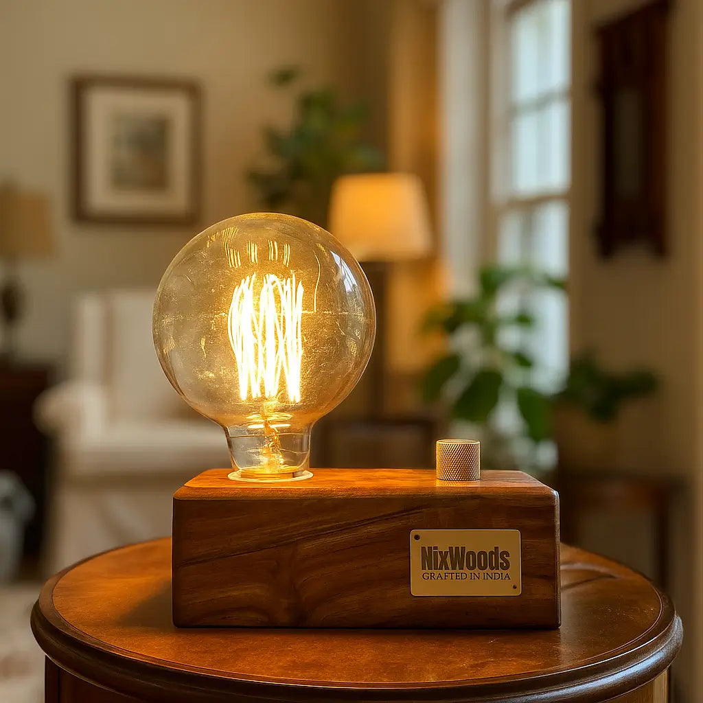 Globe Edison Bulb with Brass Dimmer | Rosewood Vintage Table Lamp | Handcrafted