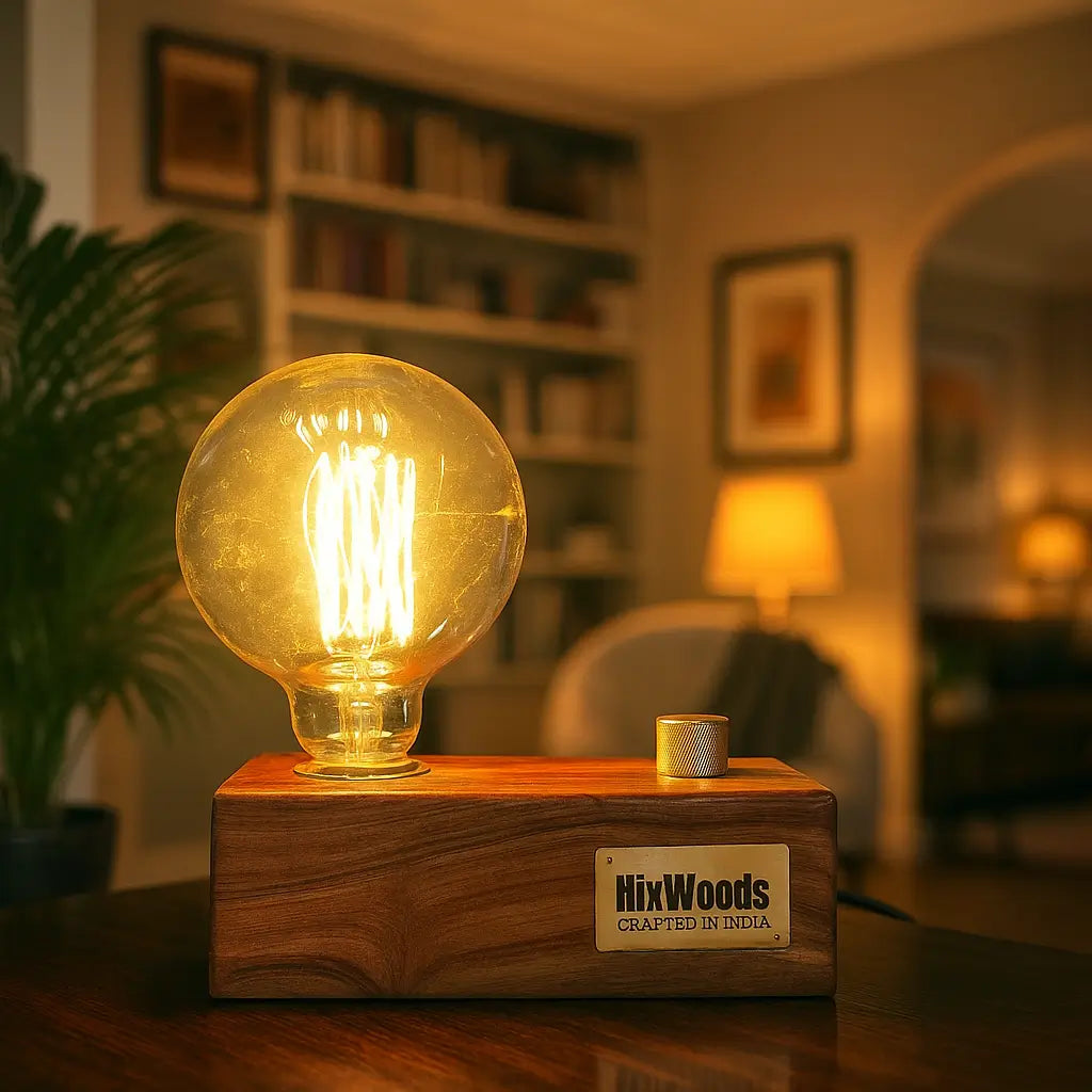 Globe Edison Bulb with Brass Dimmer | Rosewood Vintage Table Lamp | Handcrafted