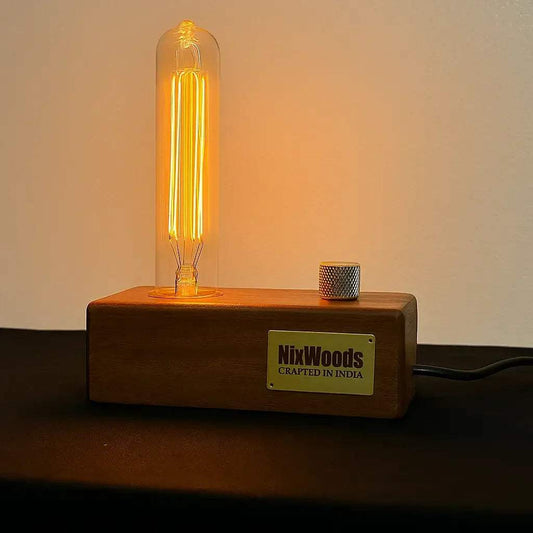 Tall Edison Bulb with Brass Dimmer | Rosewood Vintage Table Lamp | Handcrafted - NixWoods