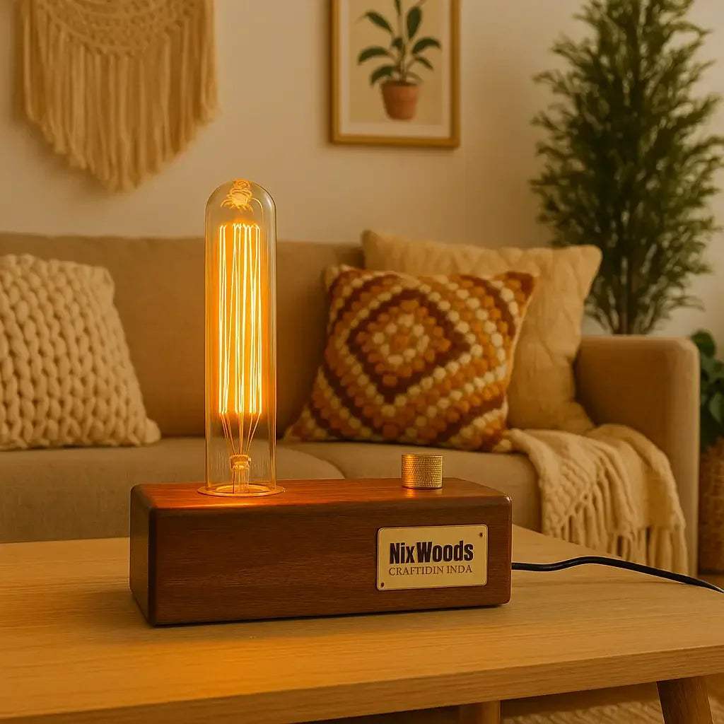 Tall Edison Bulb with Brass Dimmer | Rosewood Vintage Table Lamp | Handcrafted - NixWoods