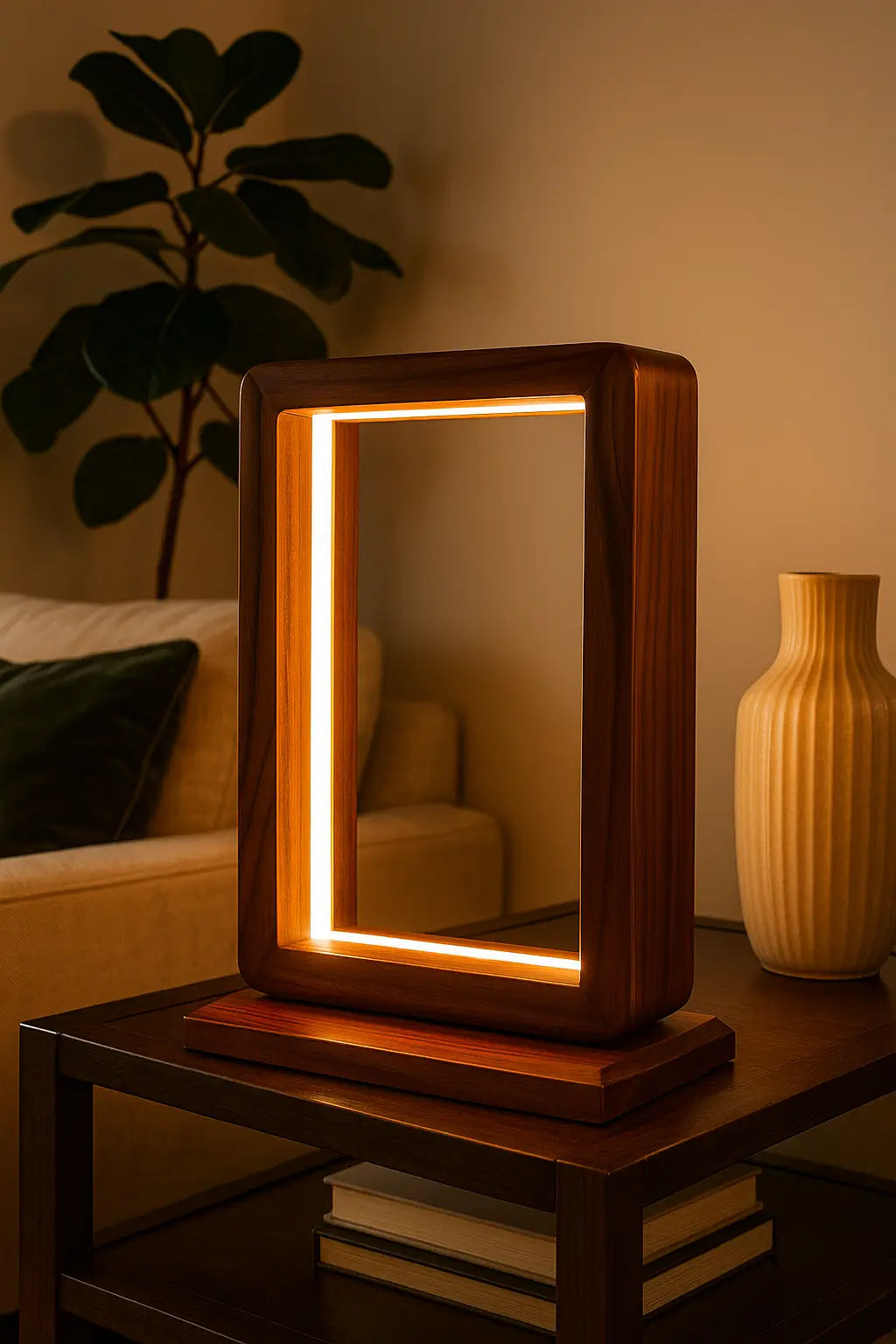 Aurora Frame Lamp – Handcrafted Rosewood Glow