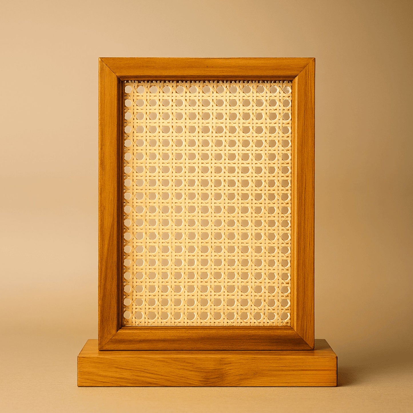 Teak Wood & Cane Table Lamp – Handcrafted Boho Table Light for Warm Ambient Interiors - NixWoods
