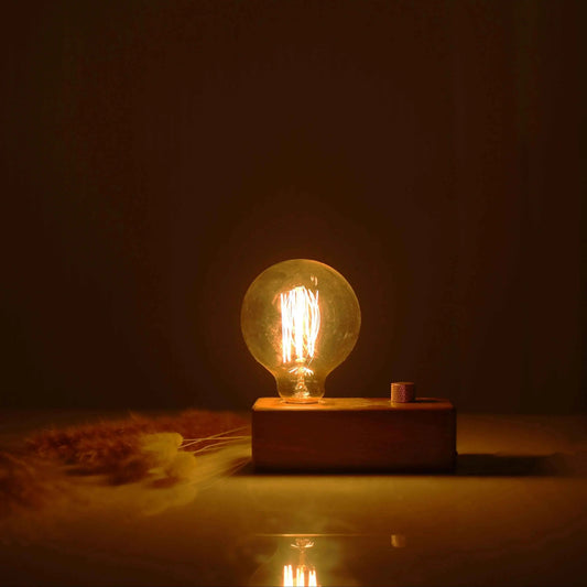 Globe Edison Bulb with Brass Dimmer | Rosewood Vintage Table Lamp | Handcrafted