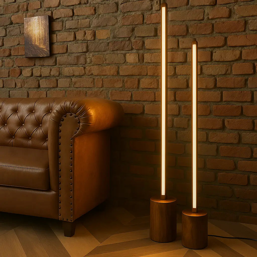 5 Feet Tall Wooden Floor Lamp – Sleek Cylindrical Rod Design - Rosewood