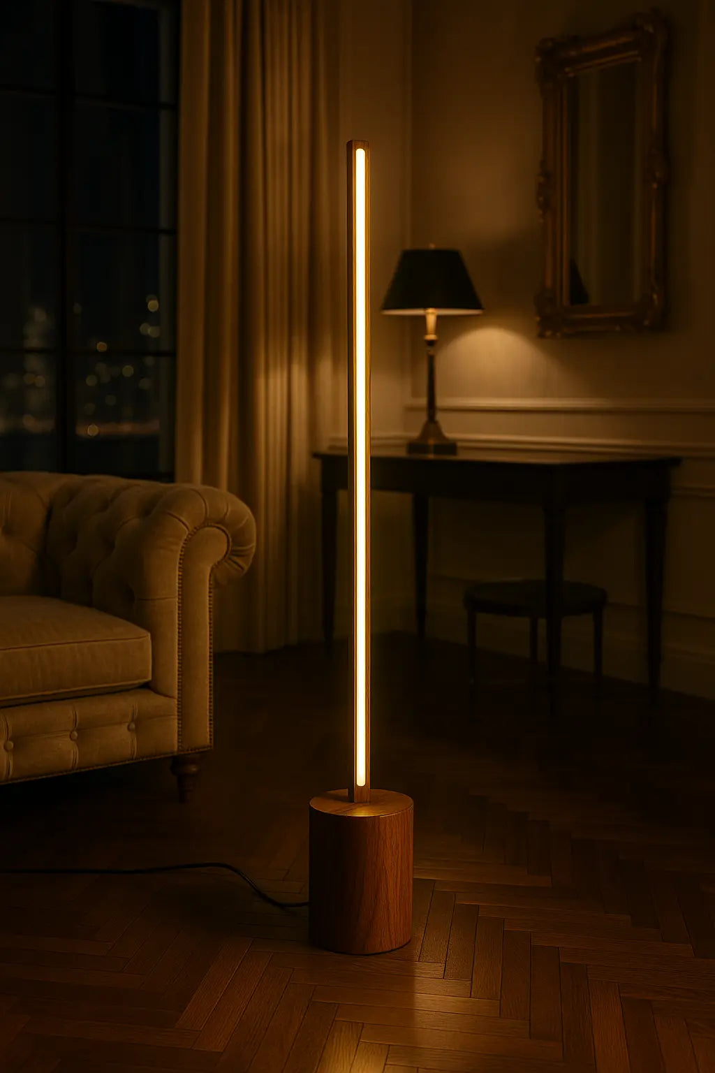 5 Feet Tall Wooden Floor Lamp – Sleek Cylindrical Rod Design - Rosewood