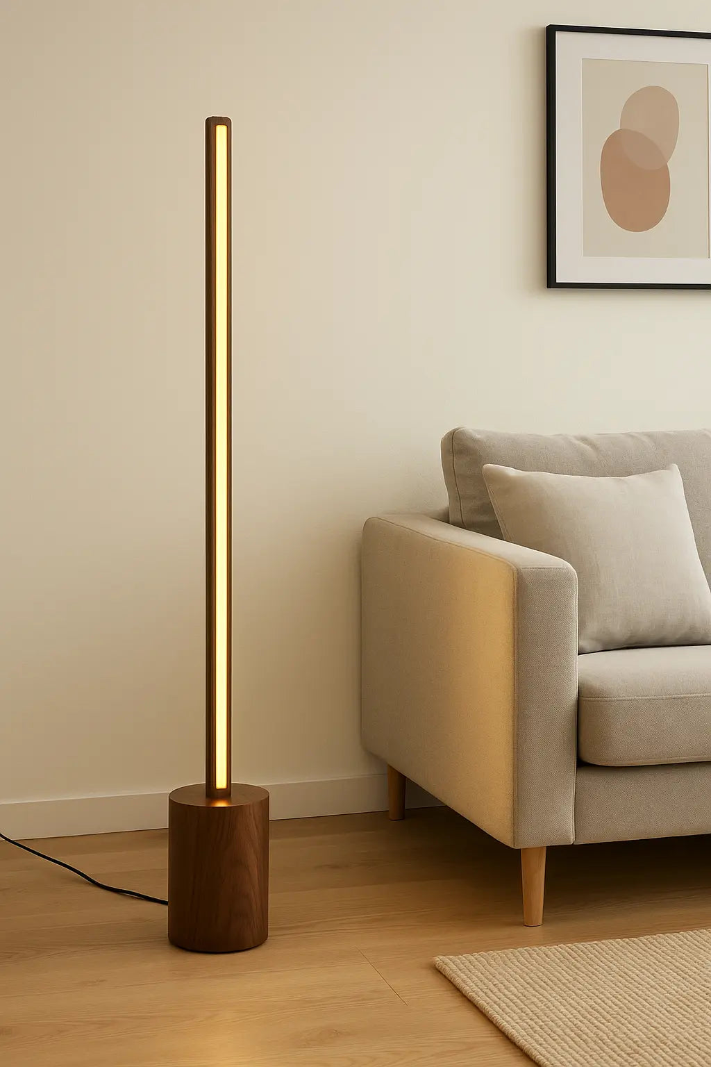 5 Feet Tall Wooden Floor Lamp – Sleek Cylindrical Rod Design - Rosewood