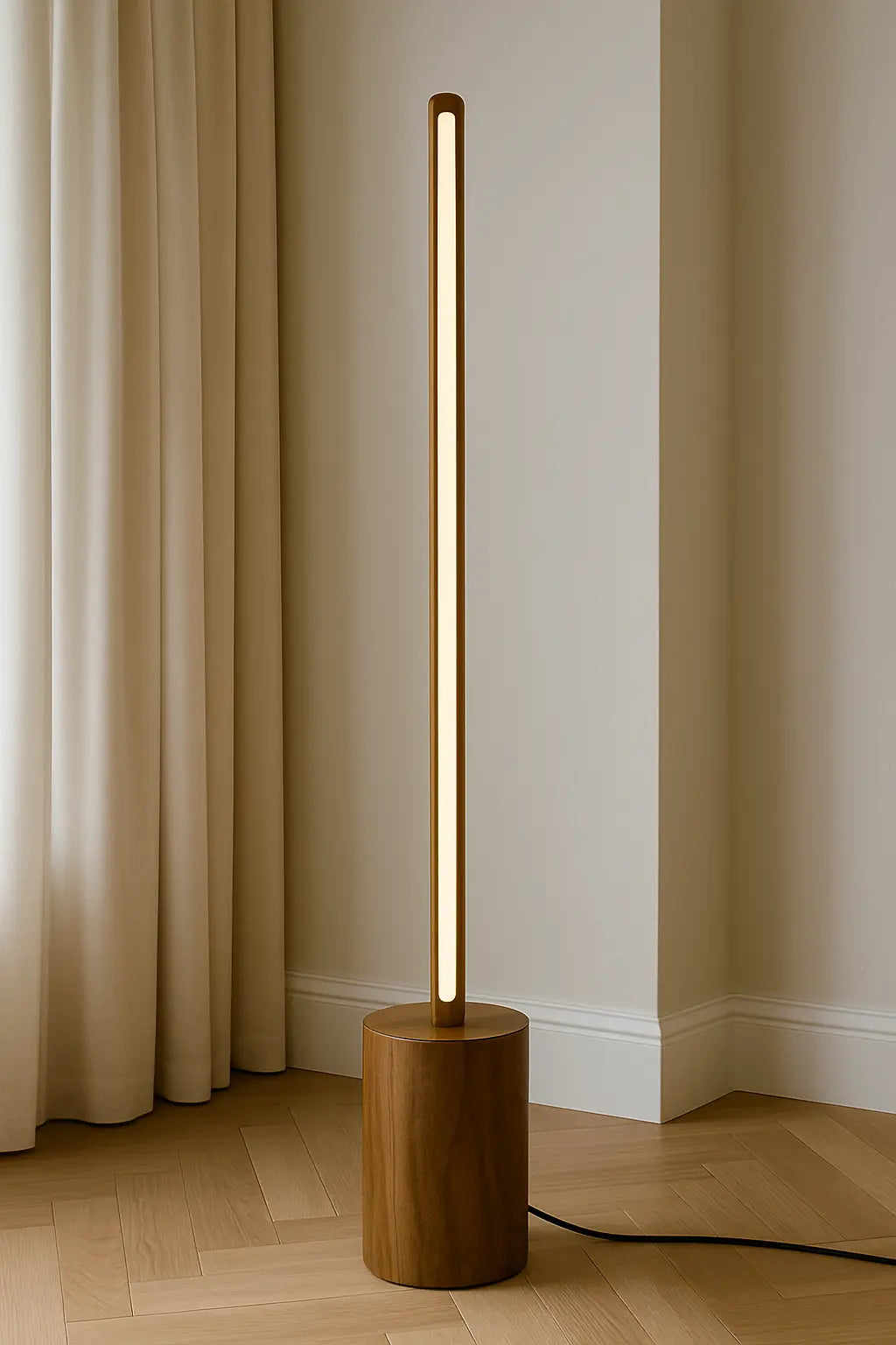5 Feet Tall Wooden Floor Lamp – Sleek Cylindrical Rod Design - Rosewood