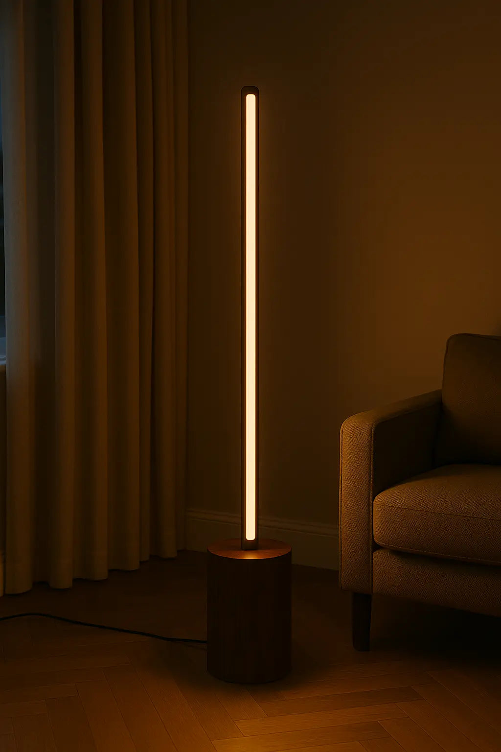 5 Feet Tall Wooden Floor Lamp – Sleek Cylindrical Rod Design - Rosewood