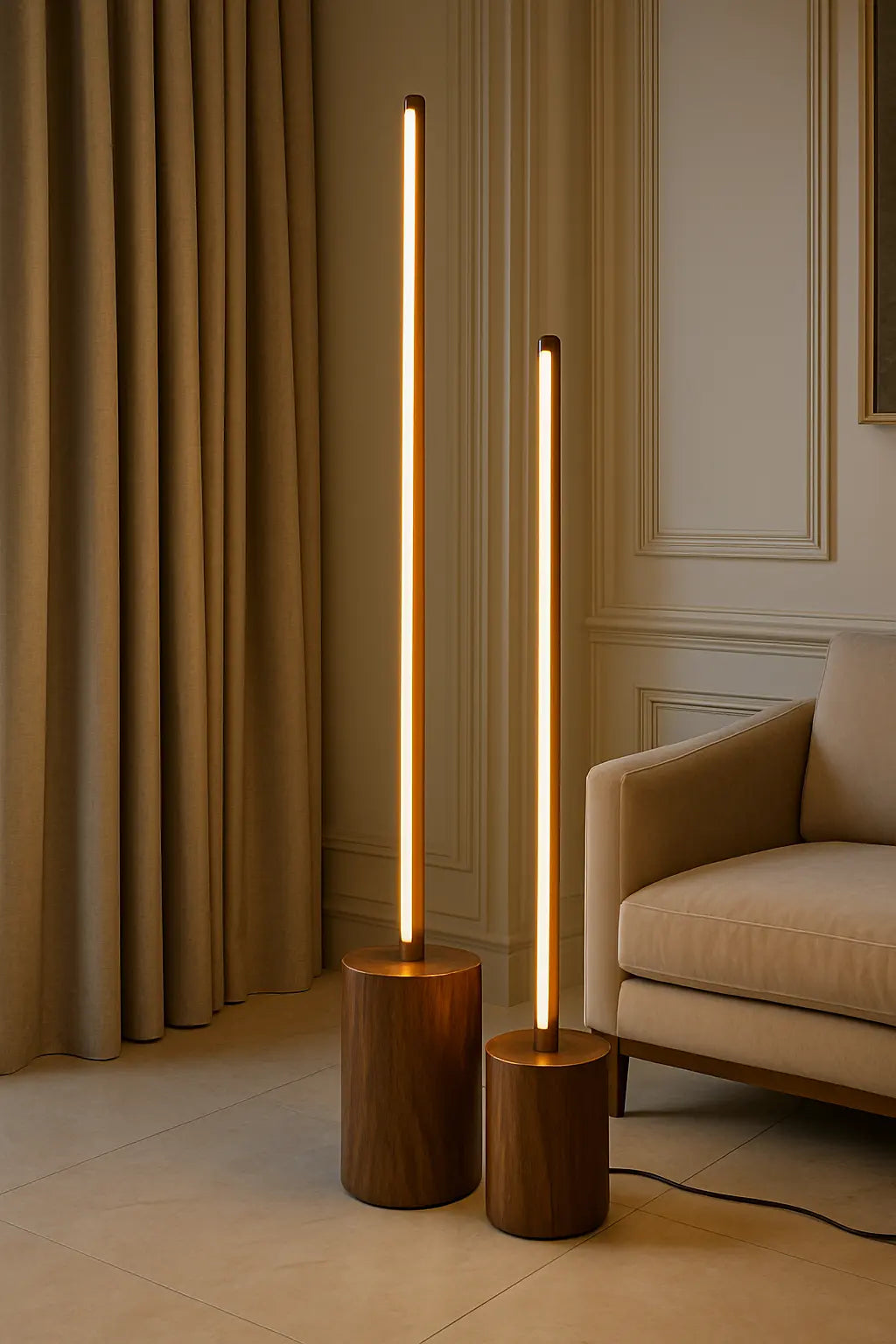 5 Feet Tall Wooden Floor Lamp – Sleek Cylindrical Rod Design - Rosewood