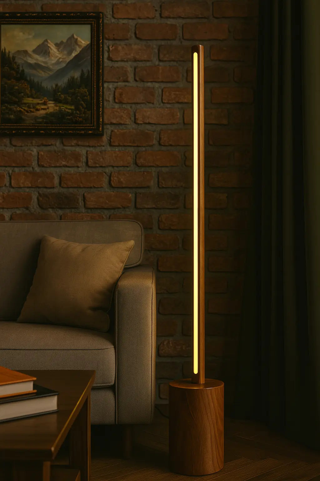 5 Feet Tall Wooden Floor Lamp – Sleek Cylindrical Rod Design - Rosewood