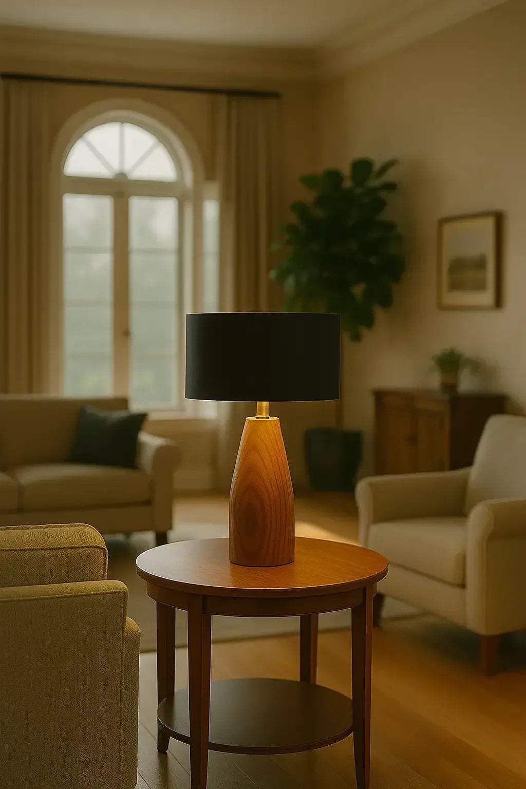 Rosewood Table Lamp with Black Fabric Shade – Modern Minimalist Wooden Lighting for Living Room & Bedroom - NixWoods