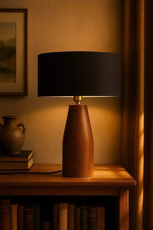 Rosewood Table Lamp with Black Fabric Shade – Modern Minimalist Wooden Lighting for Living Room & Bedroom - NixWoods