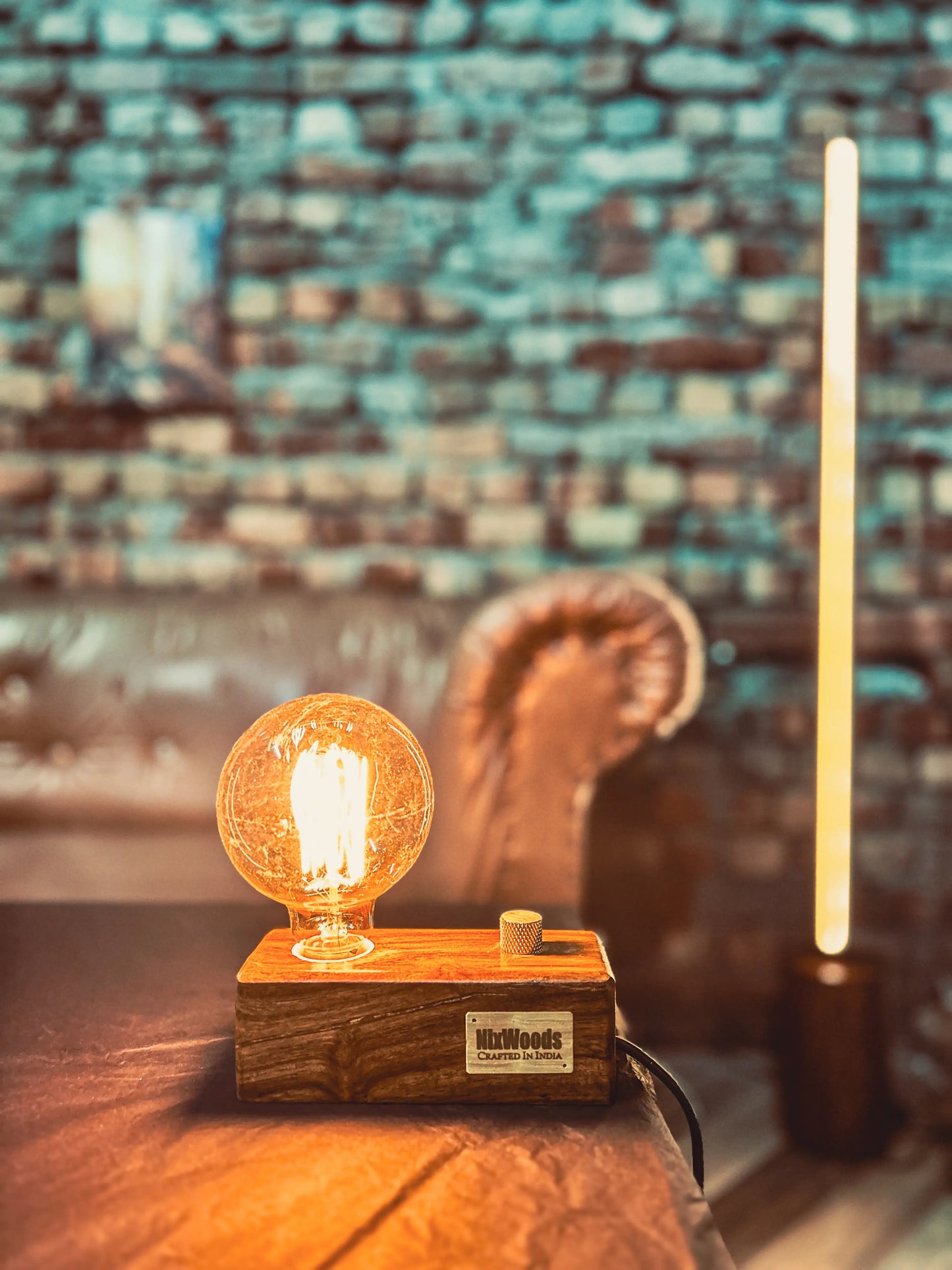 Globe Edison Bulb with Brass Dimmer | Rosewood Vintage Table Lamp | Handcrafted