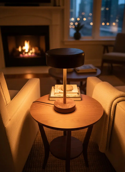 Rosewood & Stainless Steel LED Table Lamp – Modern Minimalist Elegance