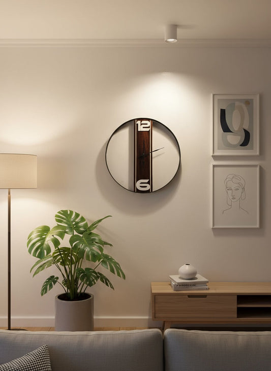 Modern Rosewood Wall Clock – 16” Minimal Frame with Sheesham Wood Accent
