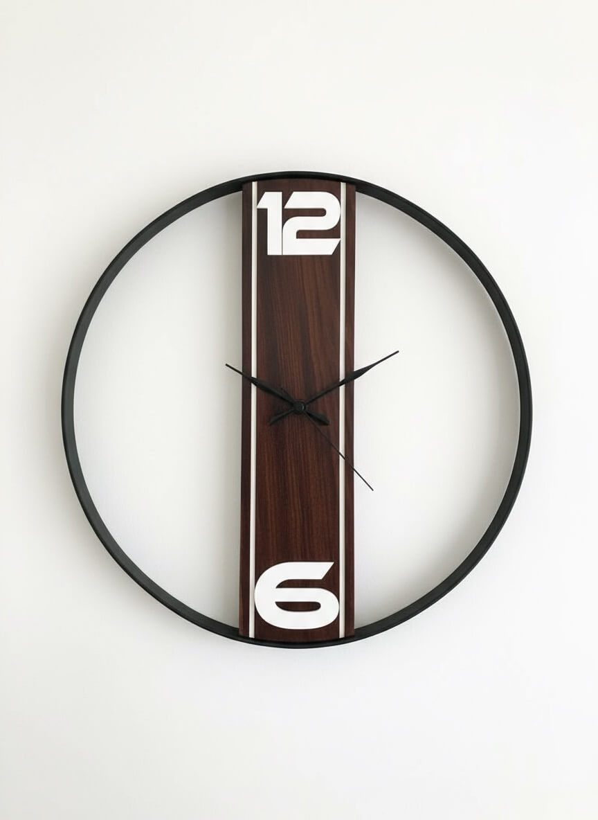 Modern Rosewood Wall Clock – 16” Minimal Frame with Sheesham Wood Accent