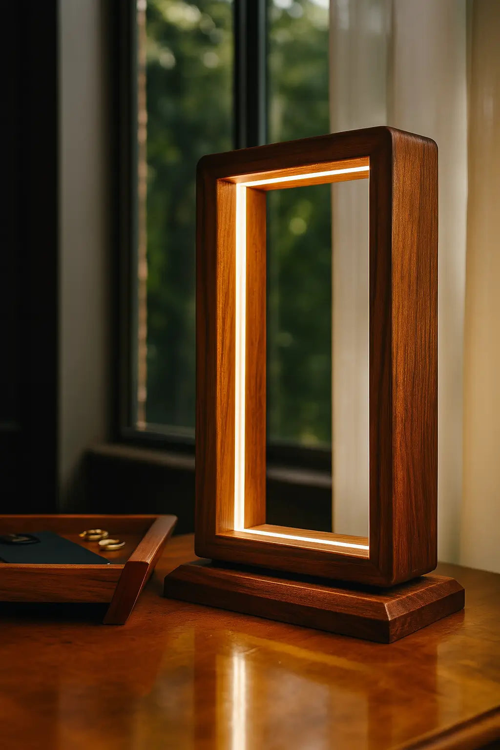 Aurora Frame Lamp – Handcrafted Rosewood Glow