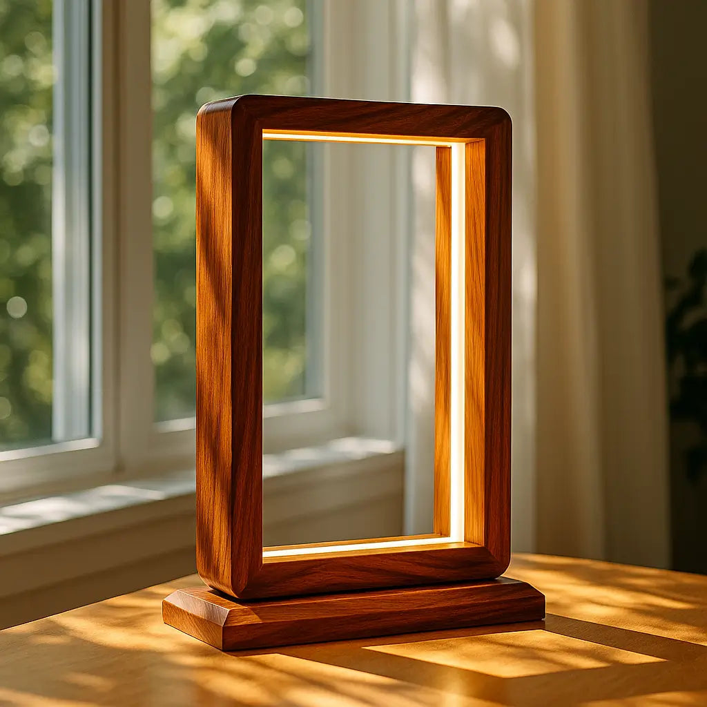 Aurora Frame Lamp – Handcrafted Rosewood Glow