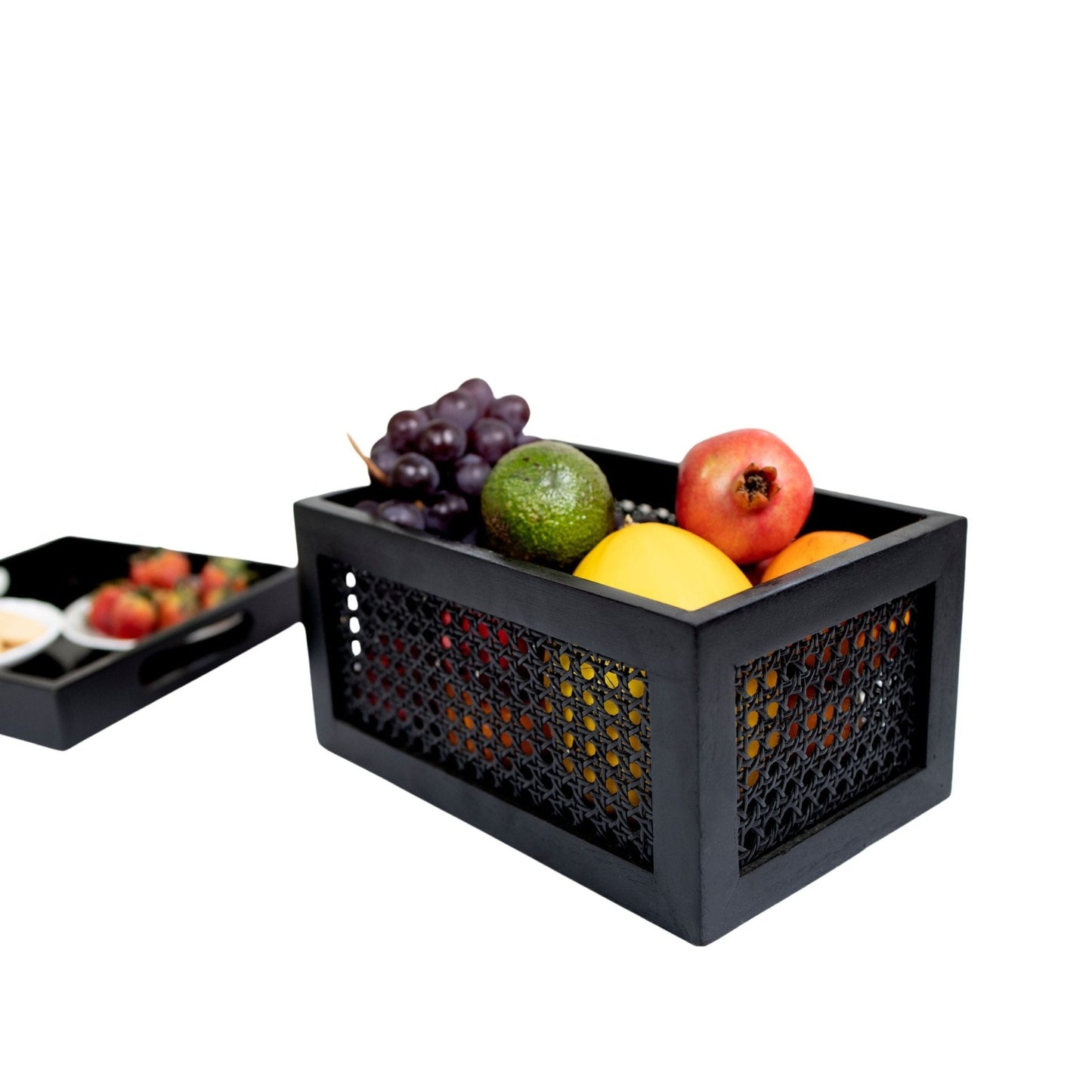 Black Rattan & Teak Storage Basket – Stylish & Multi-Purpose - Adam Spirit