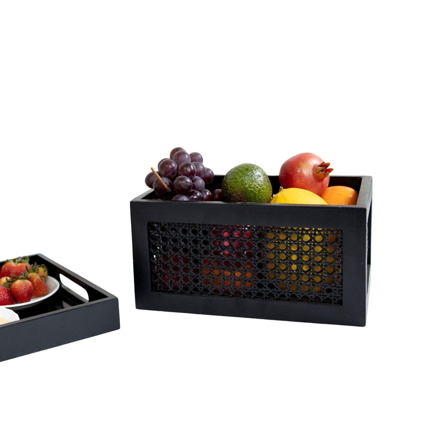 Black Rattan & Teak Storage Basket – Stylish & Multi-Purpose - Adam Spirit