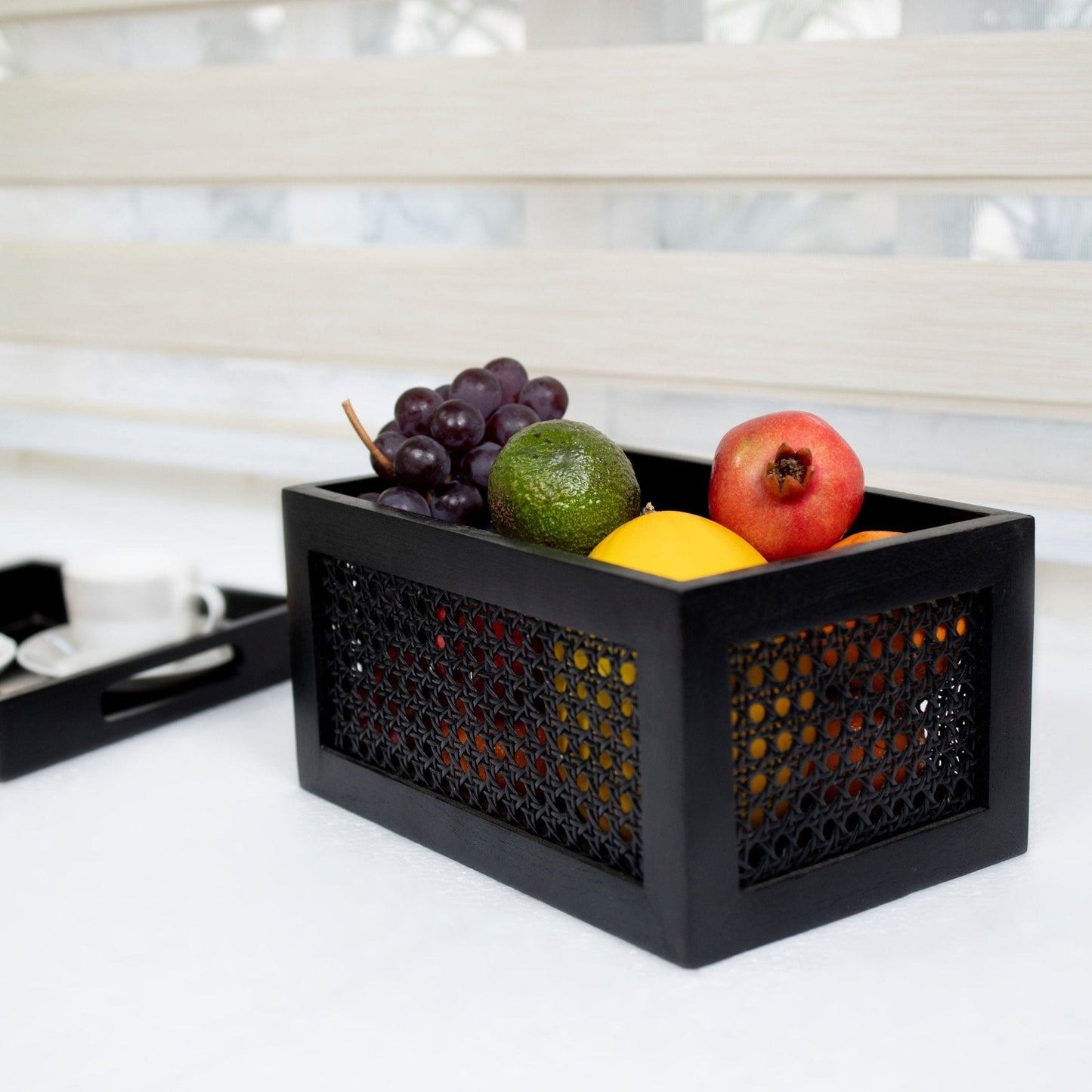 Black Rattan & Teak Storage Basket – Stylish & Multi-Purpose - Adam Spirit
