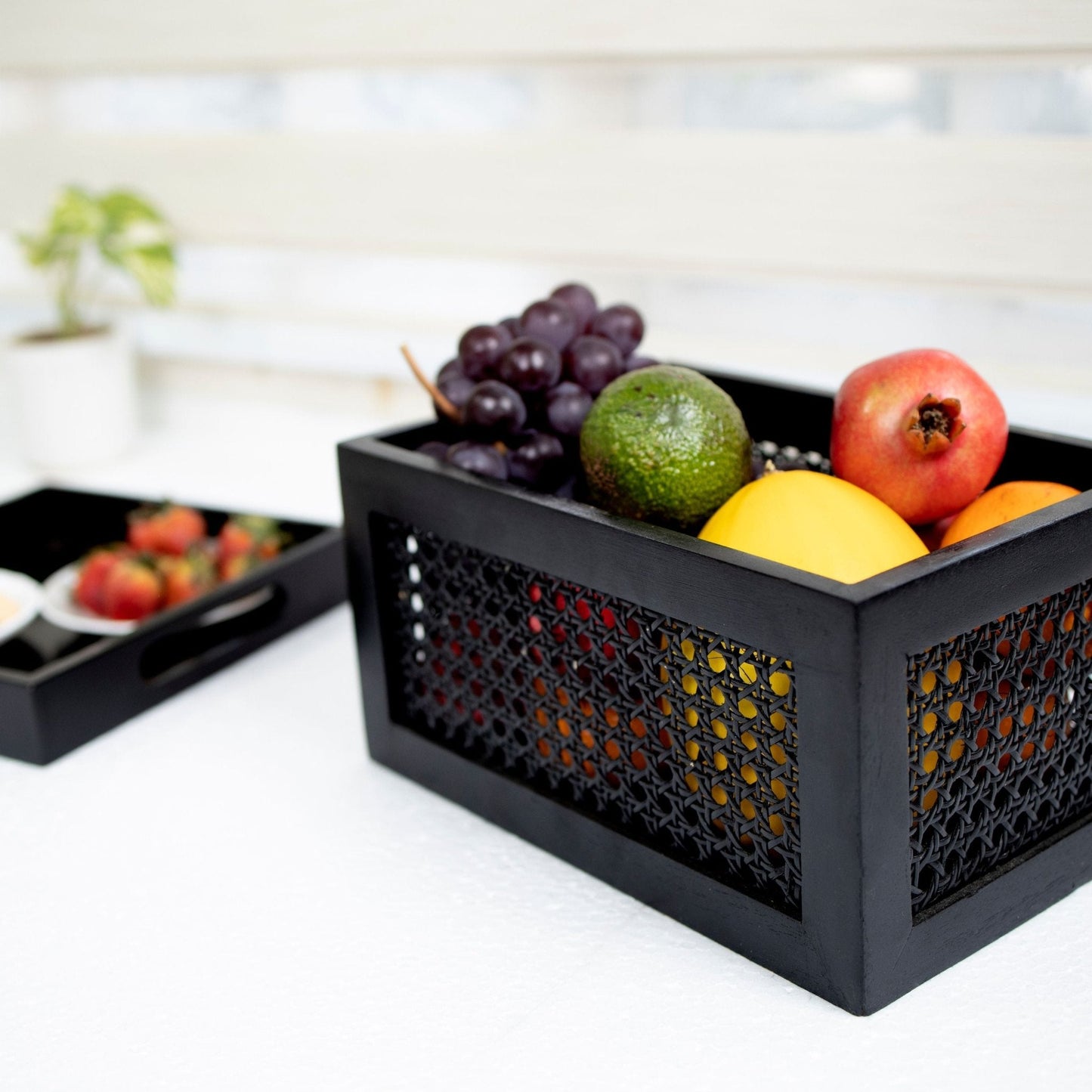 Black Rattan & Teak Storage Basket – Stylish & Multi-Purpose - Adam Spirit