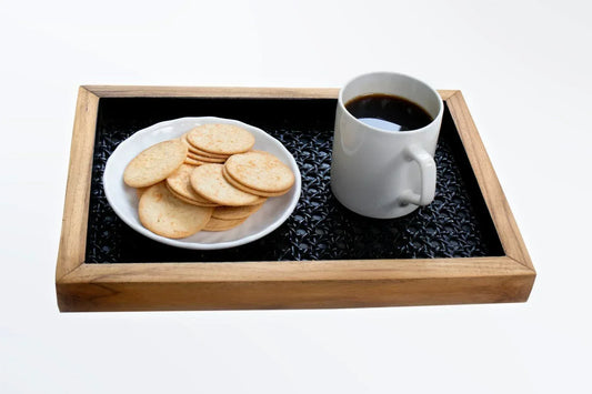Black Rattan & Teak Tray – A Touch of Sophistication (Medium) - NixWoods