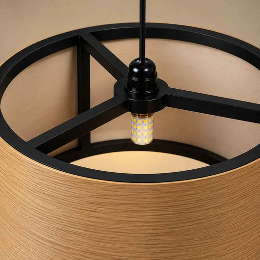 Aura Drum Kitchen Island Pendant Light | Solid Wood Wooden Hanging Lamp