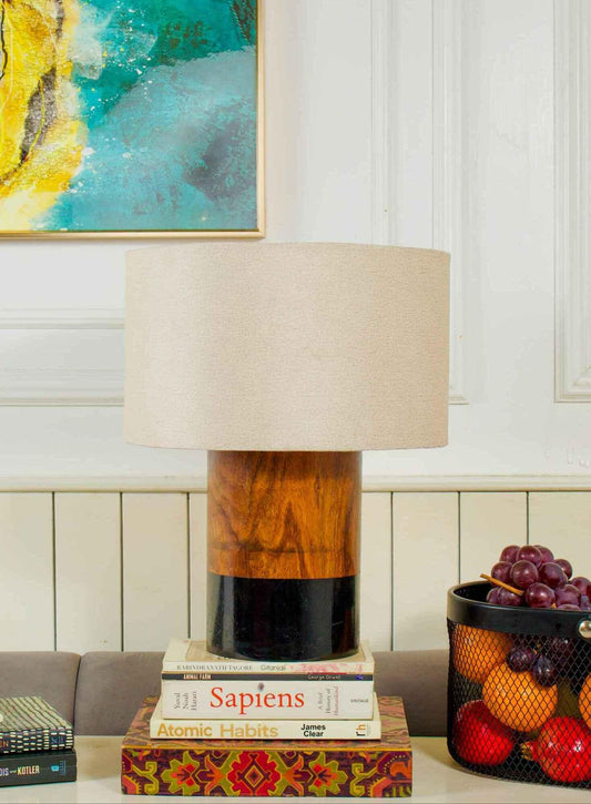 Dual-Tone Rosewood Table Lamp – Half Black with White Shade - NixWoods