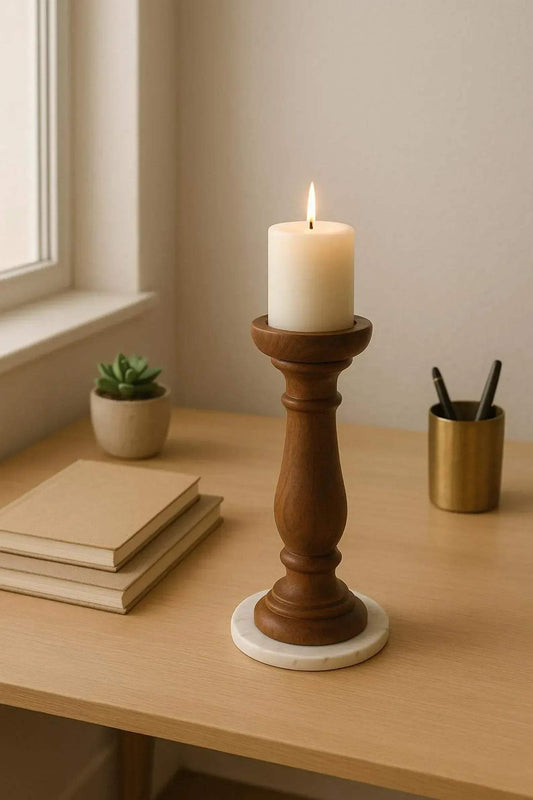 Modern Boho Candle Stand - Artisan Crafted from Solid Rosewood | Ethnic Home Decor - NixWoods