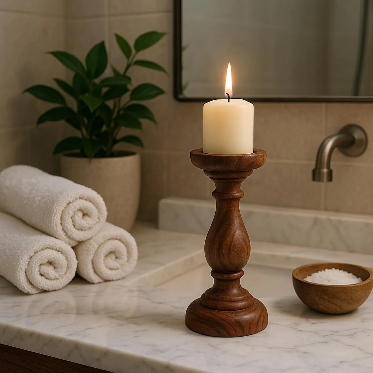 Modern Boho Candle Stand - Artisan Crafted from Solid Rosewood | Ethnic Home Decor