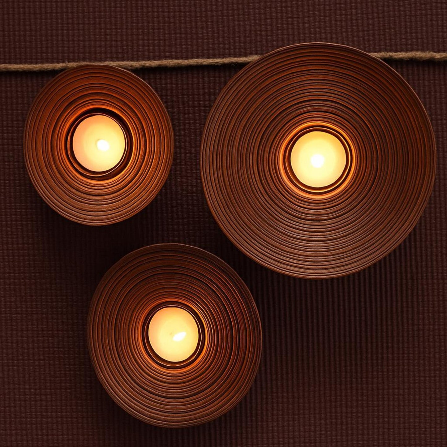 Rosewood Candle Holder – Sculpted Bowl Set of 3 for Ambient Lighting