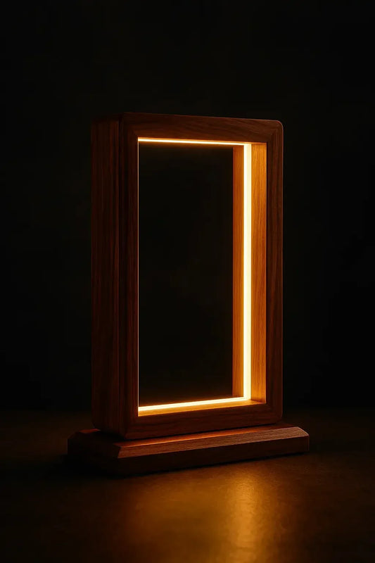 Aurora Frame Lamp – Handcrafted Rosewood Glow - NixWoods