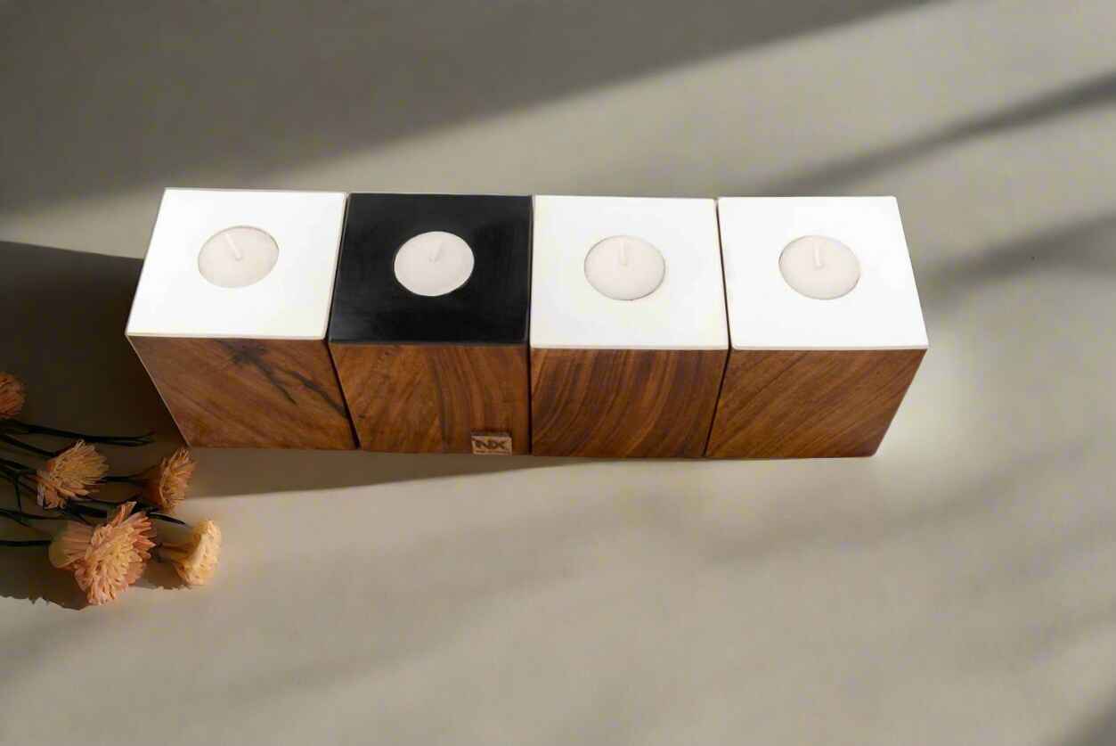 Modern Rosewood Tea Light Candle Holders - Set of 4 - Adam Spirit