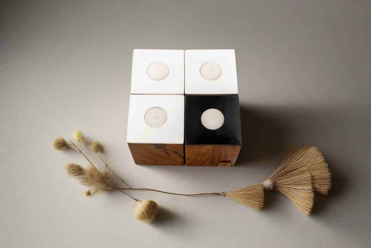 Modern Rosewood Tea Light Candle Holders - Set of 4 - Adam Spirit