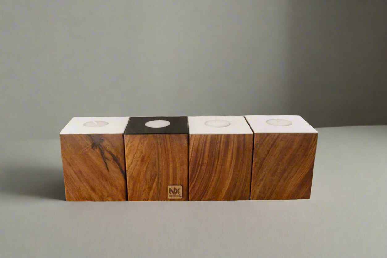 Modern Rosewood Tea Light Candle Holders - Set of 4 - Adam Spirit