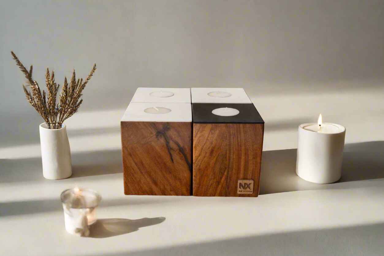 Modern Rosewood Tea Light Candle Holders - Set of 4 - Adam Spirit