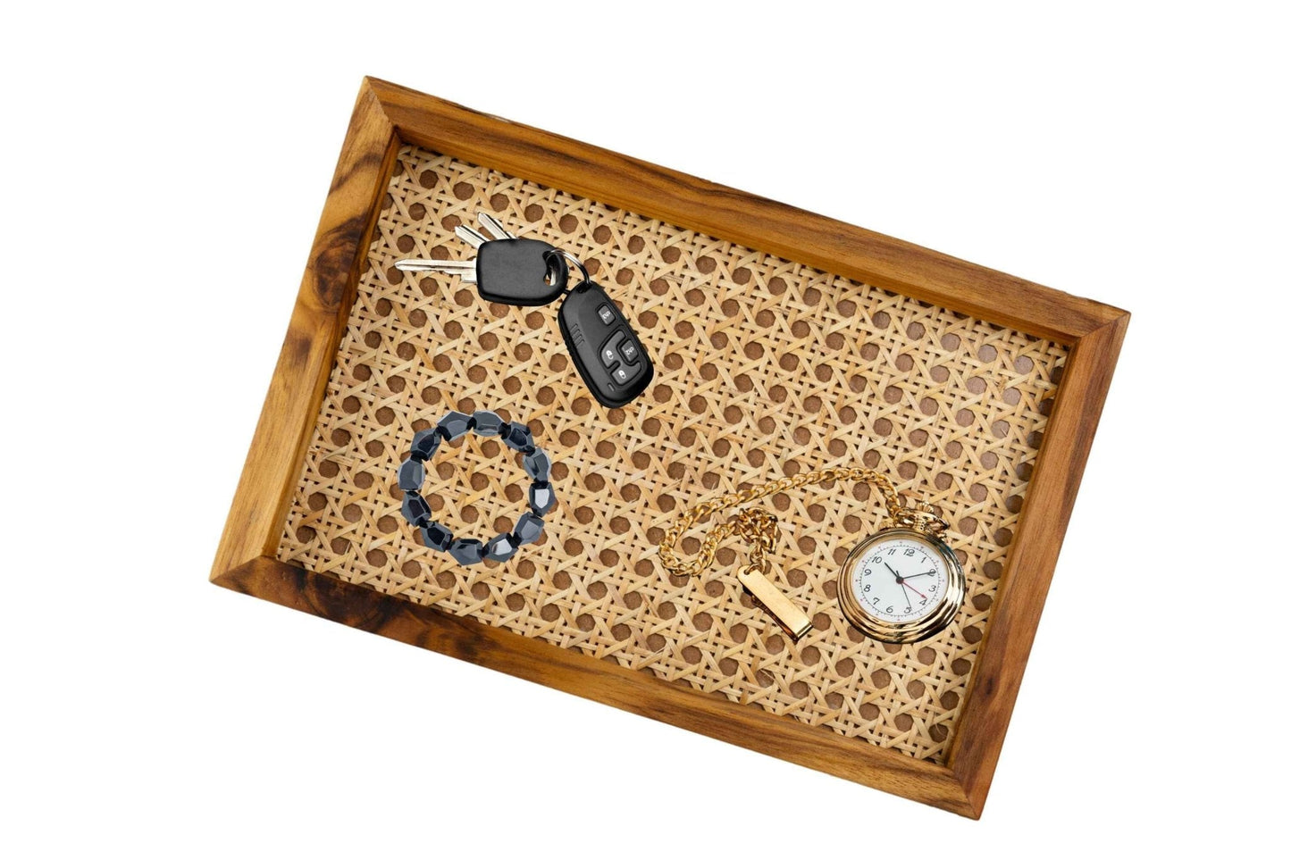 Natural Rattan & Teak Tray – Handmade Elegance (Medium) - Adam Spirit