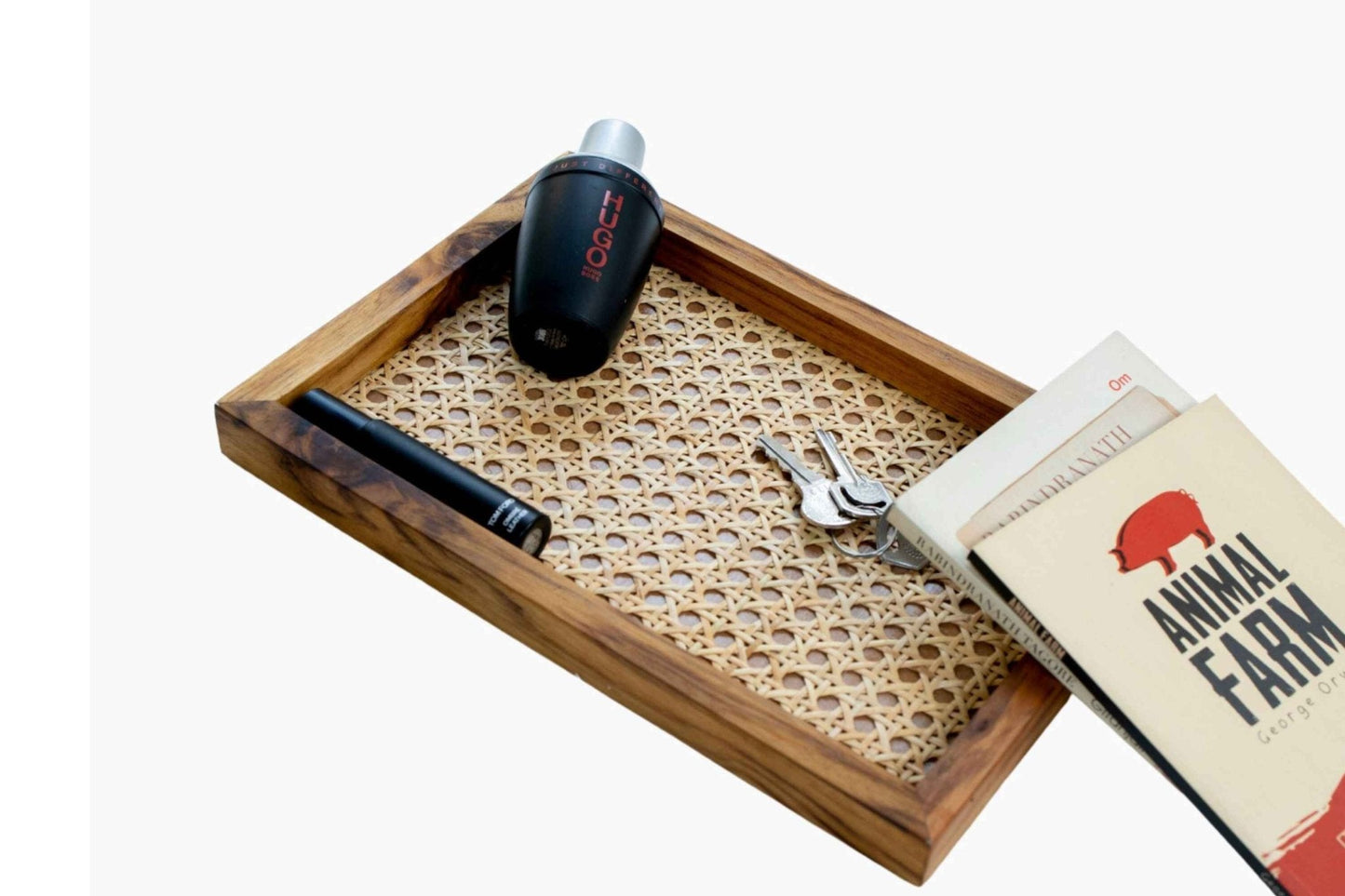 Natural Rattan & Teak Tray – Handmade Elegance (Medium) - Adam Spirit