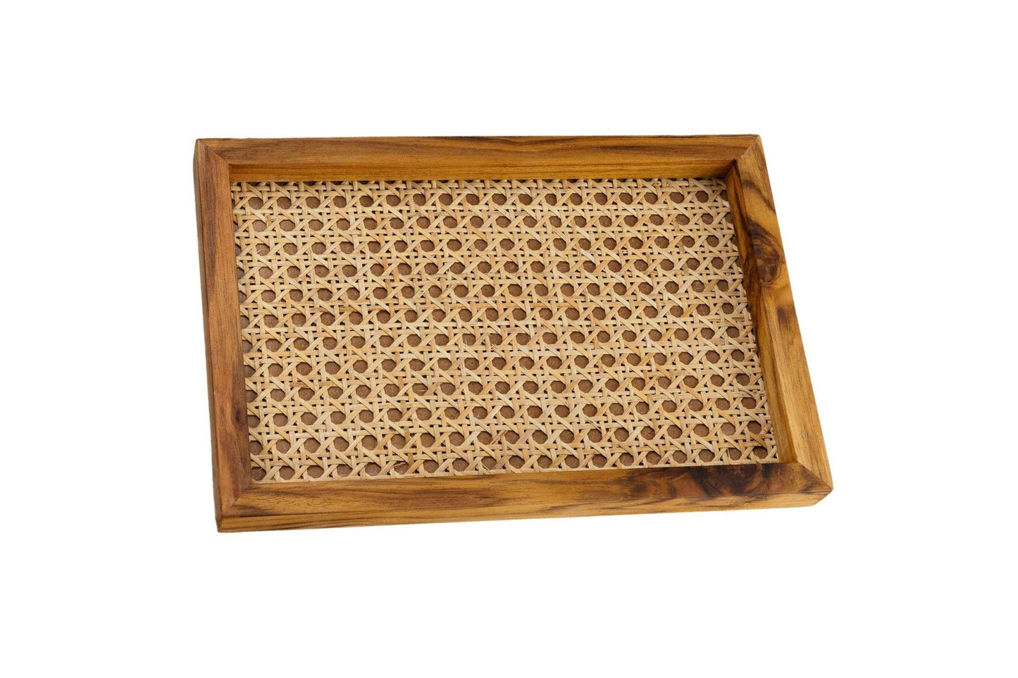 Natural Rattan & Teak Tray – Handmade Elegance (Medium) - Adam Spirit