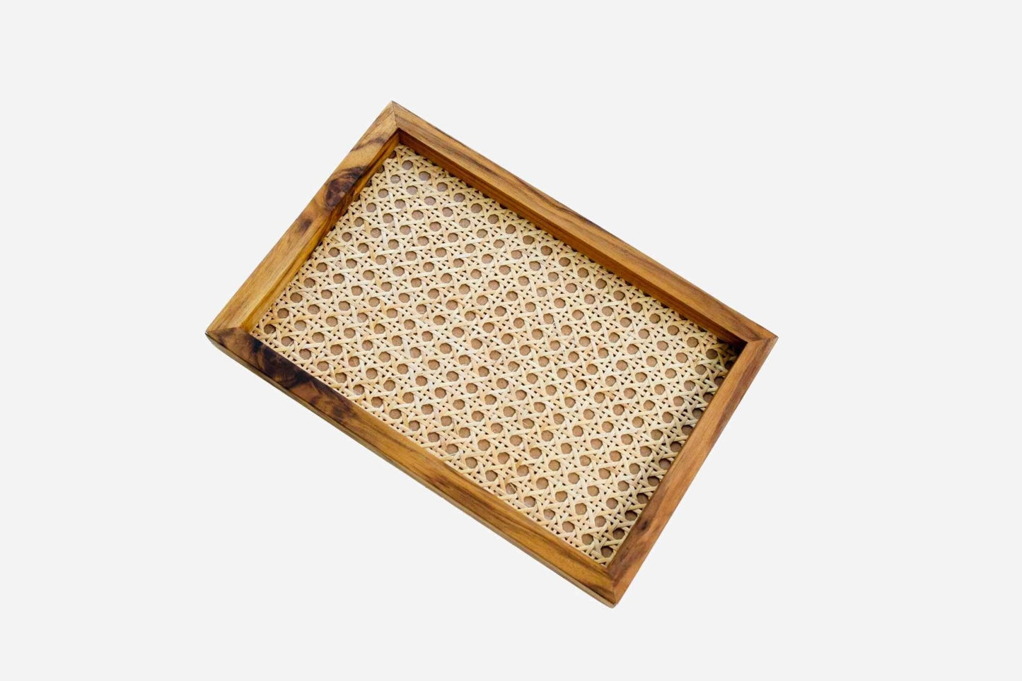 Natural Rattan & Teak Tray – Handmade Elegance (Medium) - Adam Spirit