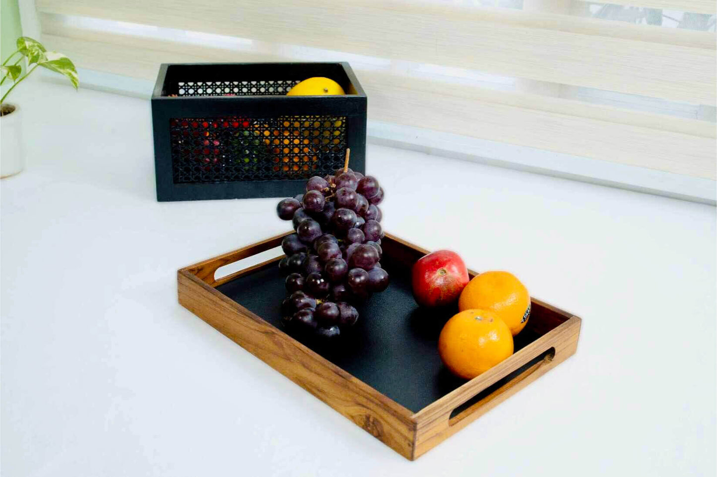 Premium Teak & Leather Tray – Stylish & Functional (Large) - Adam Spirit