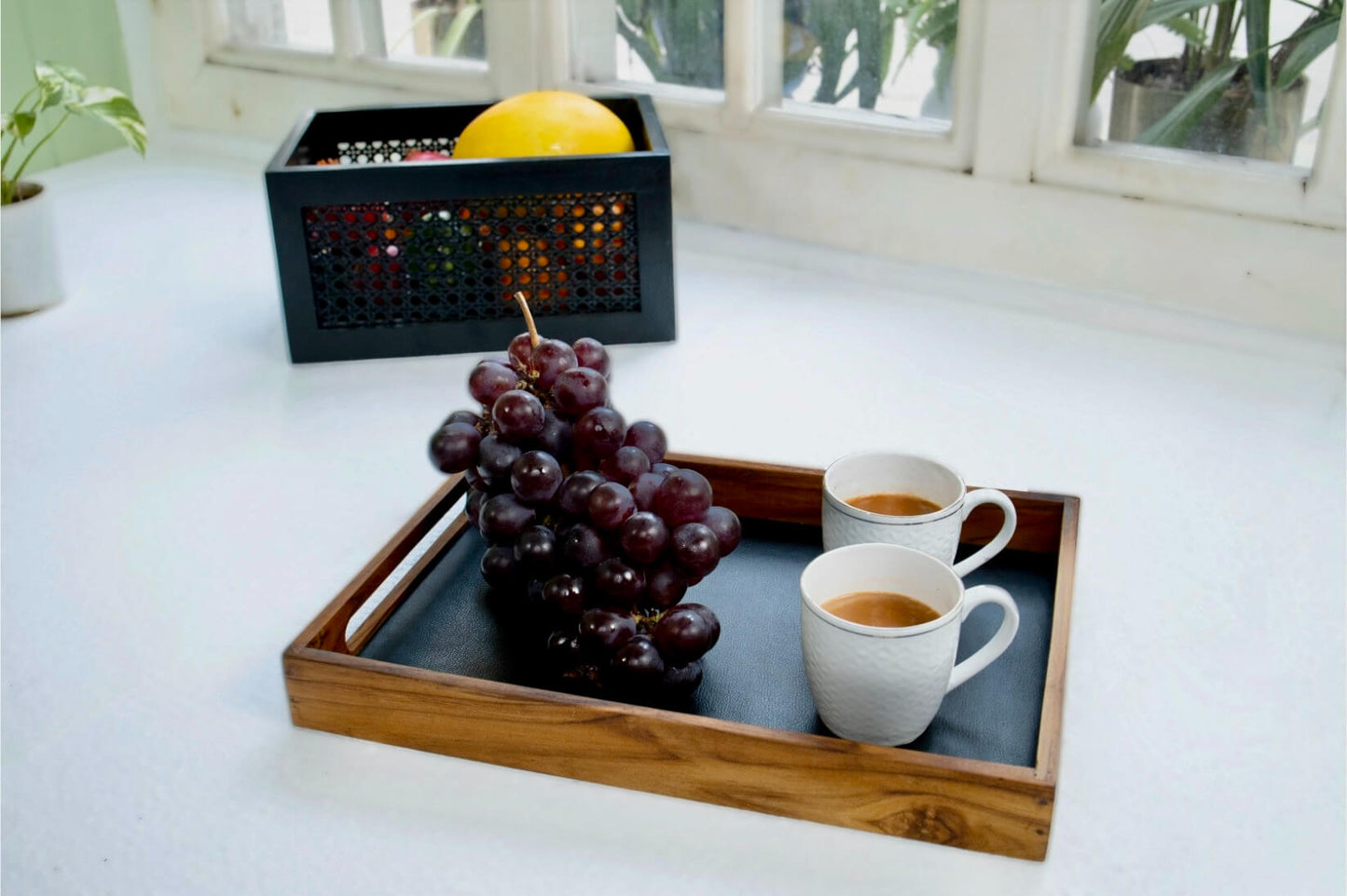 Premium Teak & Leather Tray – Stylish & Functional (Large) - Adam Spirit