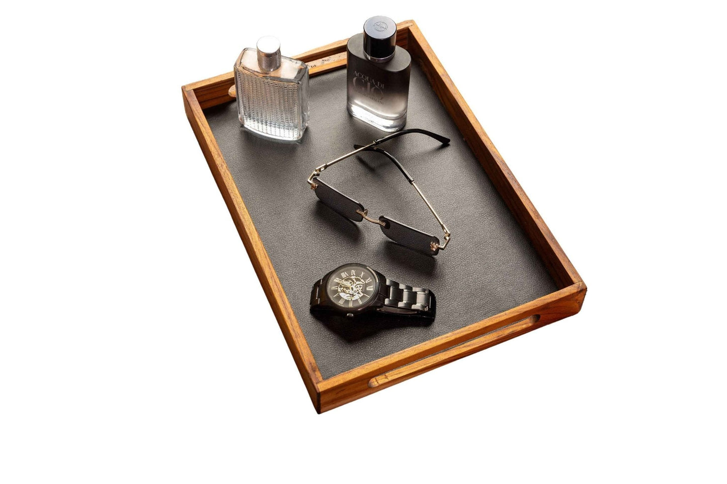 Premium Teak & Leather Tray – Stylish & Functional (Large) - Adam Spirit