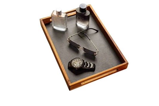 Teak & Leather Tray – Large Handcrafted Serving Tray for Dining & Decor