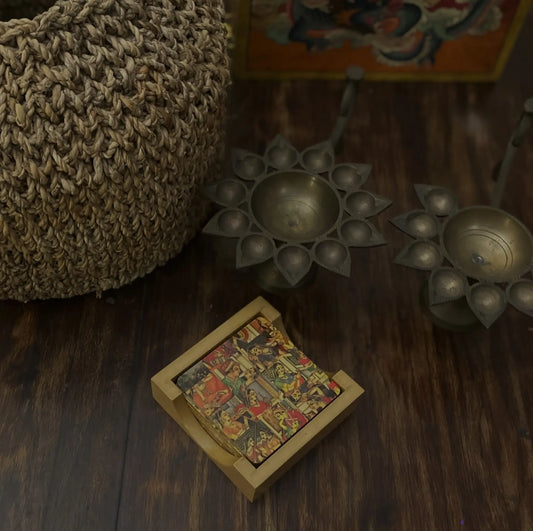 Raja Rani Wooden Decoupage Coaster Set - NixWoods